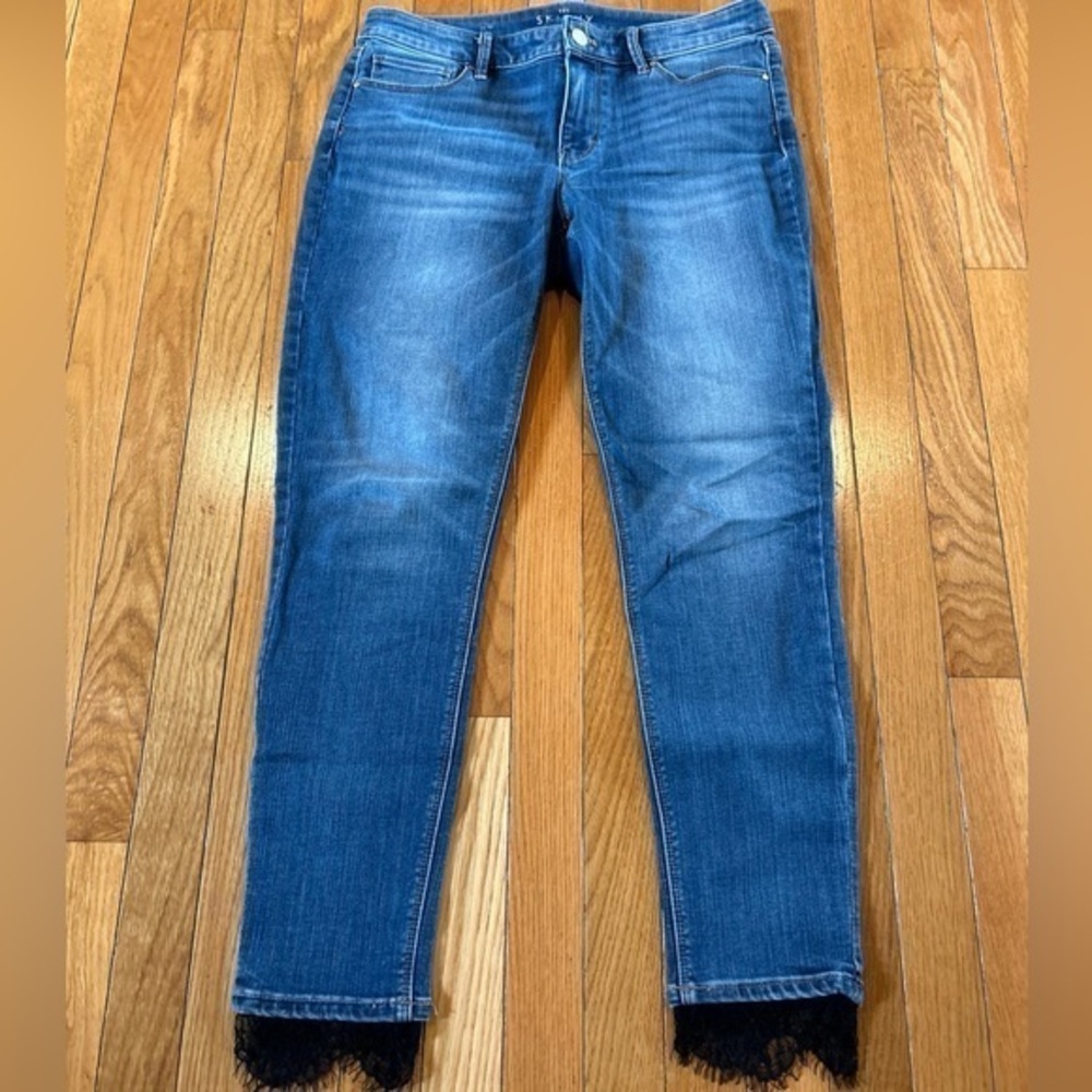 White House Black Market Skinny Lace Ankle Blue Jeans Women’s Sz 6 Classic Rise